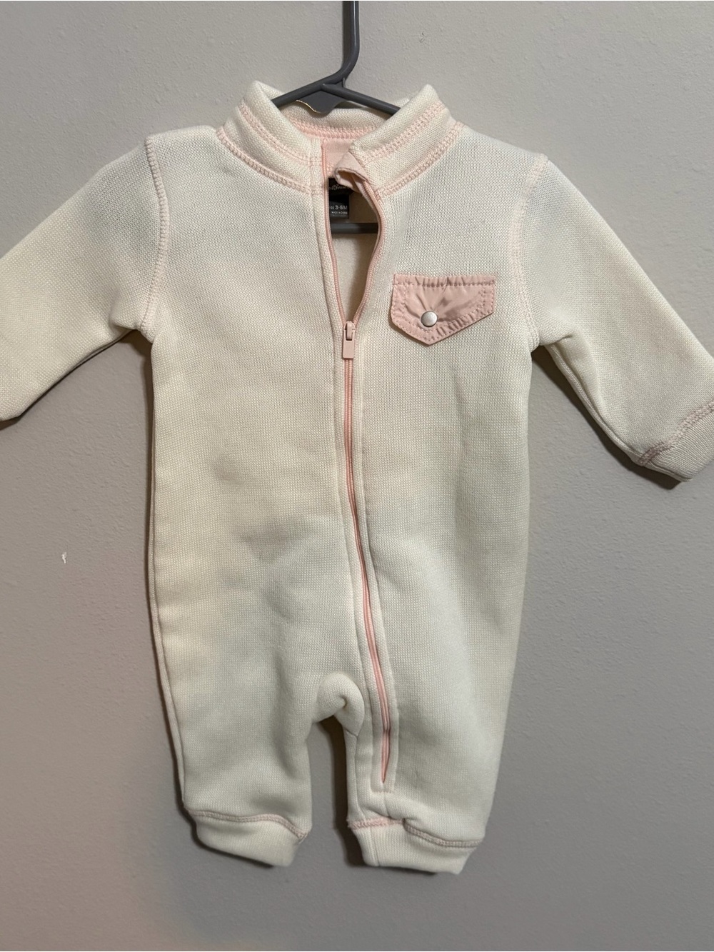 Eddie Bauer Baby Girl Fleece Bunting One Piece Pink Cream Zip Up Outfit 3-6M